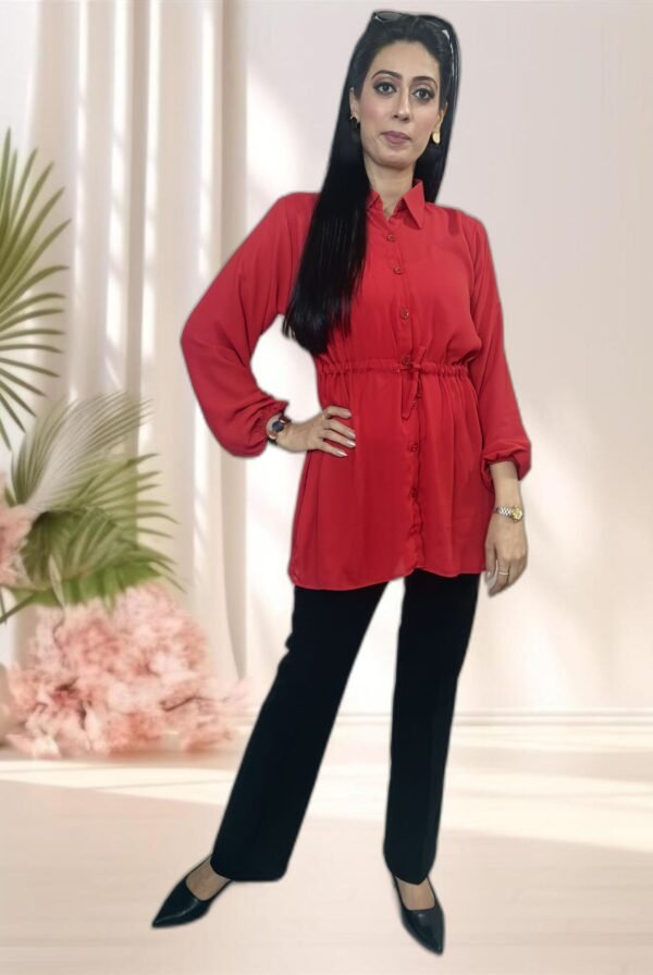 1 Piece - Single Shirt Georgette Red Solid Color