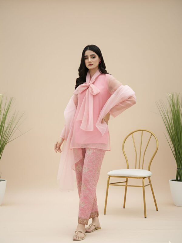 Organza | 3 PC – Embroidered | Pink