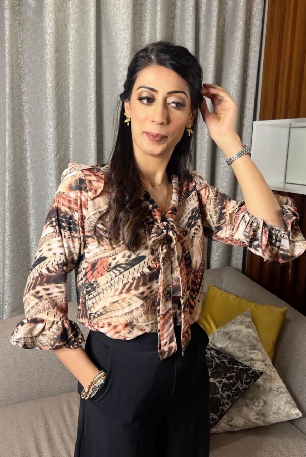 1 Piece - Single Shirt Georgette Brown Printed