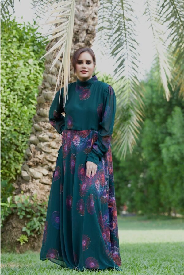 1 Piece - Chiffon Dark Green Maxi / Frock
