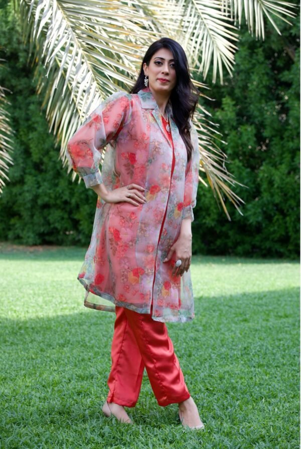 Organza | Printed Gown with Inner Silk | 3 Piece | Tea Pink