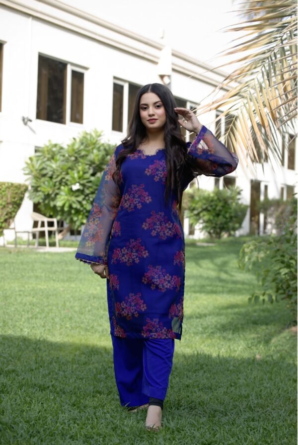 Organza Printed 2 Piece Suit | Royal Blue