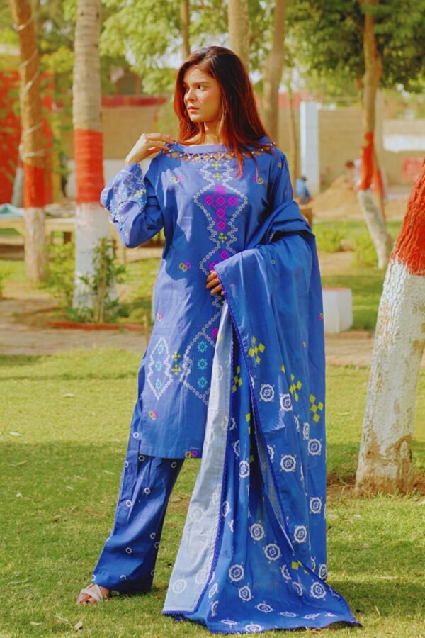Printed | 3 Piece Lawn - Dark Blue