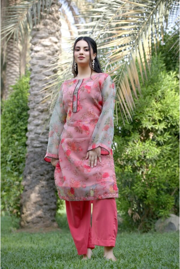 Organza Printed 2 Piece Suit |Tea Pink