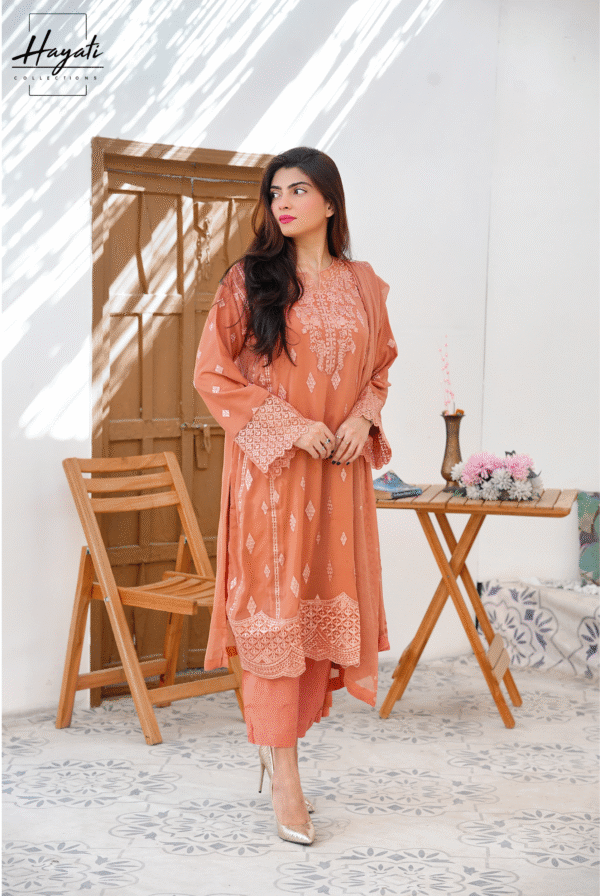 3 Piece | Luxe Chiffon Embroidered | Peach