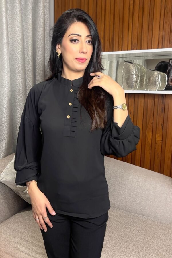 1 Piece - Single Shirt Georgette Black Solid Color