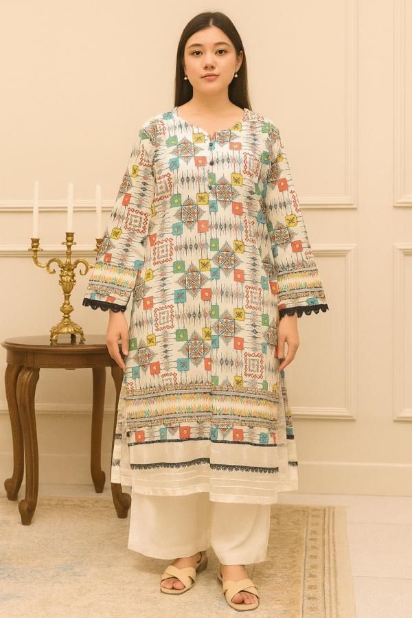 1 Piece | Lawn Digital Print | Off White